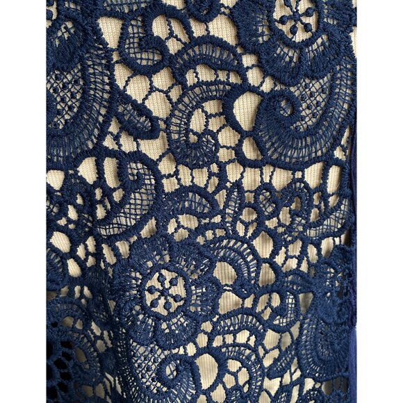 Tunic Top Shabby Chic Cottagecore Crochet Sleeveless Boho  in Navy Medium - Picture 8 of 15